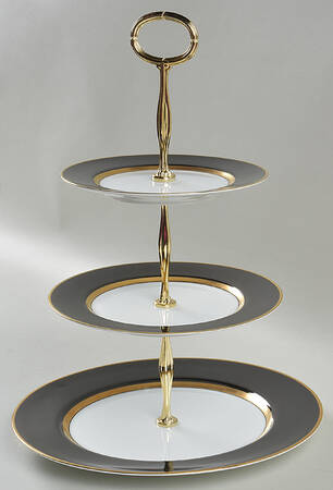 Renaissance Black On White 13 7/8"-14 1/4" 3-Tiered Serving Tray(DP,SP,BB) HC