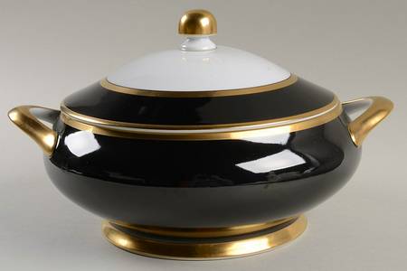 Renaissance Black On White Round Covered Vegetable by Fitz and Floyd