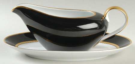 Renaissance Black On White Gravy Boat & Underplate/Relish