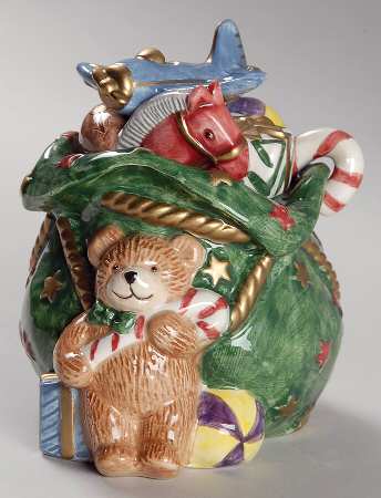 Santa's List Figural  Sugar Bowl & Lid w/Spoon