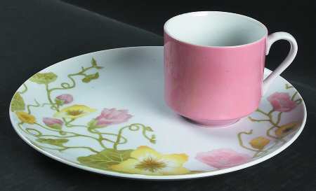 Spring Flower (Cream Background) Snack Plate & Cup Set by Fitz and Floyd