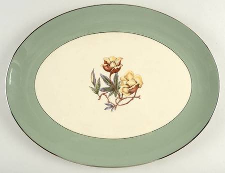 Avalon Sage Green (Platinum Trim) 14" Oval Serving Platter