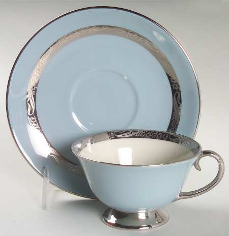 Bridal Wreath Strata Blue (Rim) Footed Cup & Saucer Set