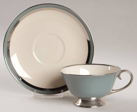 Contessa Peacock Blue (Platinum Trim, Coupe) Footed Cup & Saucer Set