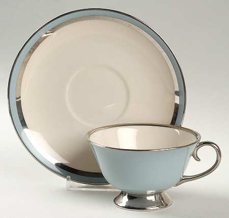 Contessa Strata Blue (Platinum Trim, Coupe) Footed Cup & Saucer Set