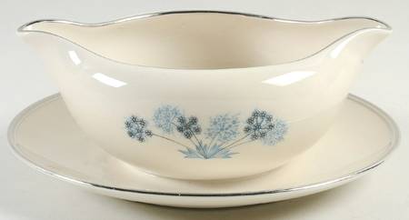 Evening Shadows No Color Band (Platinum Trim) Gravy Boat with Attached Underplate