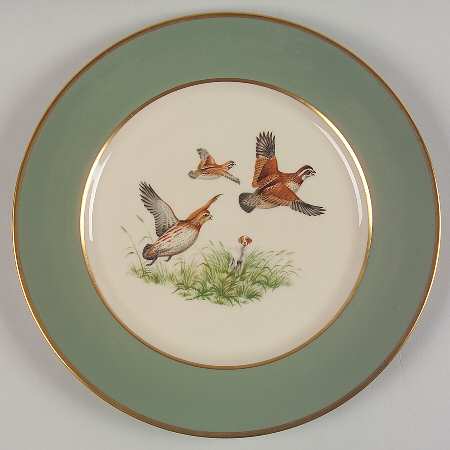 Game Birds Sage Green (Gold Trim, Rim) by Flintridge