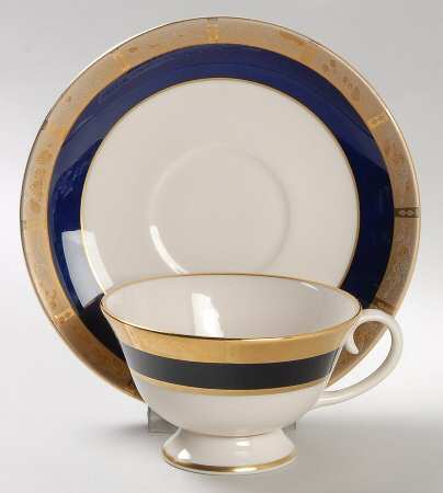 Georgian Rose Cobalt Blue (.35 Gold Band) Footed Cup & Saucer Set