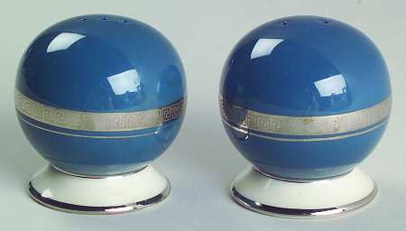 Grecian Key Mystic (Platinum Trim, Rim) Salt & Pepper Set
