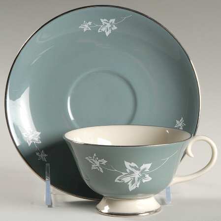 Misty Leaf Peacock Blue Footed Cup & Saucer Set