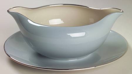 Platinum Strata Blue (Rim) Gravy Boat with Attached Underplate