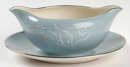 Reverie Strata Blue Gravy Boat with Attached Underplate
