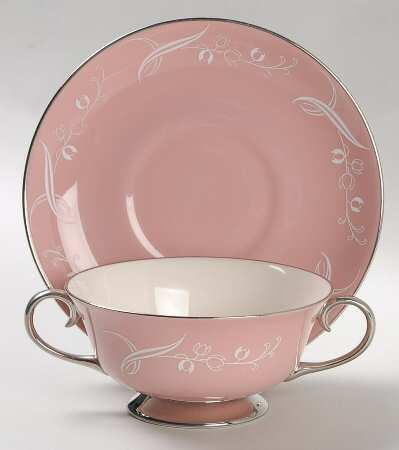Snow Tulip Pink (Rim & Coupe) Footed Cream Soup Bowl & Saucer Set