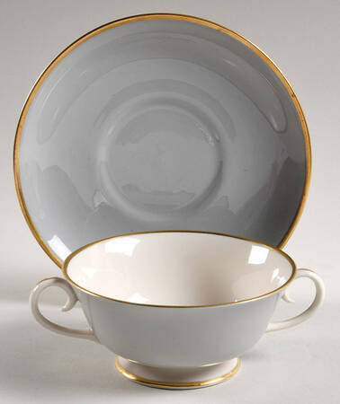 Sylvan-California Gray (Rim) Footed Cream Soup Bowl & Saucer Set