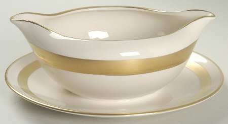 Theme (Wide Gold, Rim & Coupe) Gravy Boat with Attached Underplate