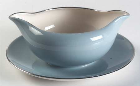 True Love Strata Blue (Rim & Coupe) Gravy Boat with Attached Underplate