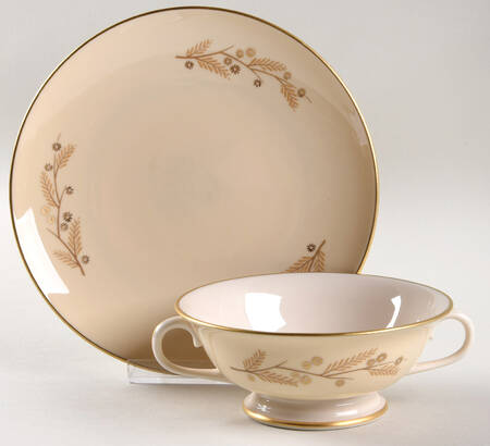 Acacia Footed Cream Soup Bowl & Saucer Set