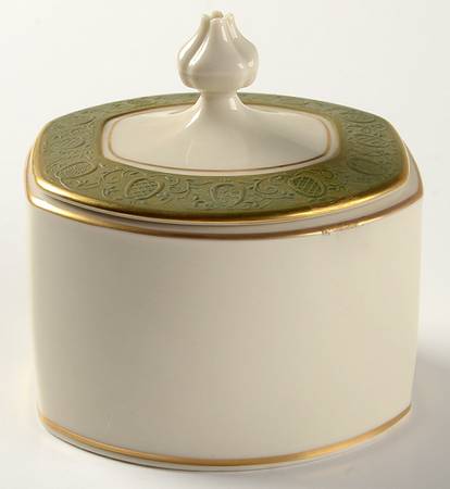 Antique Green Sugar Bowl & Lid
