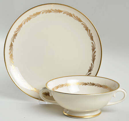 Arcadia Gold Footed Cream Soup Bowl & Saucer Set