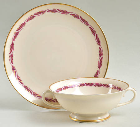 Arcadia Maroon Footed Cream Soup Bowl & Saucer Set
