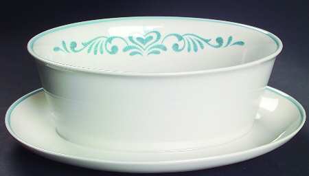Blue Fancy Gravy Boat with Attached Underplate