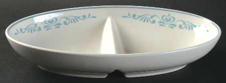 Blue Fancy 11" Oval Divided Vegetable Bowl