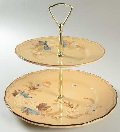 Bouquet (Tan Background) 2 Tiered Serving Tray (Dinner & Salad Plate)