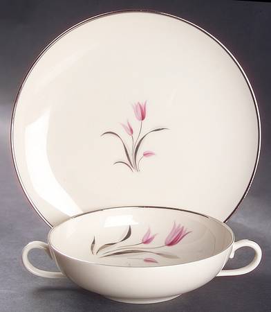 Carmel Flat Cream Soup Bowl & Dessert Plate/Saucer Set