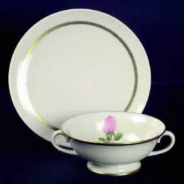 Cherokee Rose Wide Gold Band Footed Cream Soup Bowl & Saucer Set