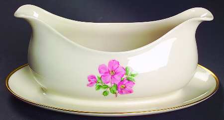 Cherokee Rose Wide Gold Band Gravy Boat with Attached Underplate