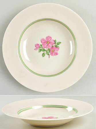Cherokee Rose Green Band Rim Soup Bowl