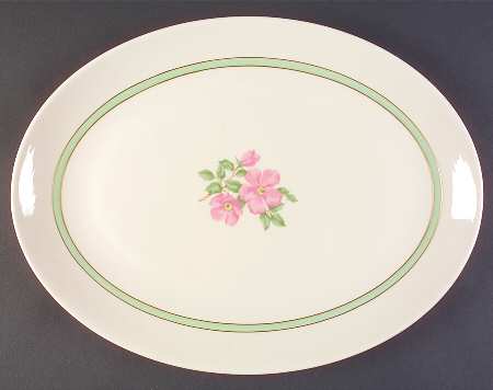 Cherokee Rose Green Band 16" Oval Serving Platter