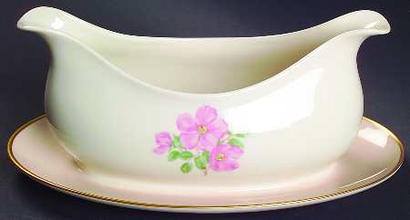 Cherokee Rose (Thin Gold Band, Palomino Shape) Gravy Boat with Attached Underplate