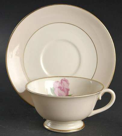 Cherokee Rose (Thin Gold Band, Palomino Shape) Footed Cup & Saucer Set
