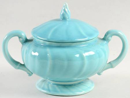 Coronado Aqua Glossy Footed Sugar Bowl & Lid