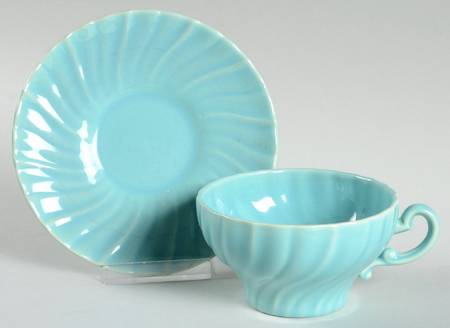 Coronado Aqua Glossy Flat Cup & Saucer Set