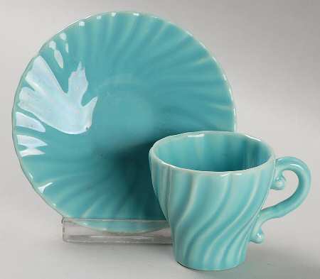 Coronado Aqua Glossy Flat Demitasse Cup & Saucer Set