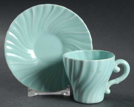 Coronado Aqua Matte Flat Demitasse Cup & Saucer Set