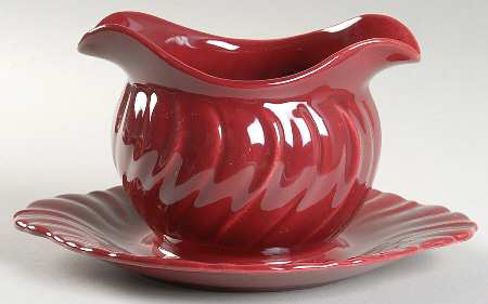 Coronado Burgundy Maroon (Glossy) Gravy Boat with Attached Underplate