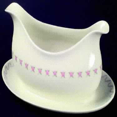 Crinoline (Pink & Blue) Gravy Boat with Attached Underplate
