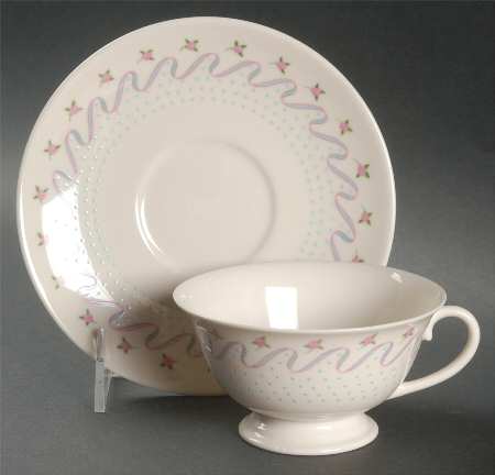 Crinoline (Pink & Blue) Footed Cup & Saucer Set