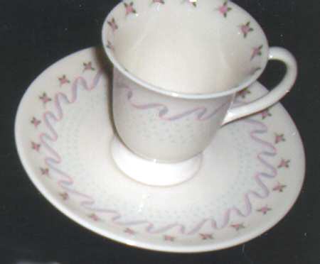 Crinoline (Pink & Blue) Footed Demitasse Cup & Saucer Set