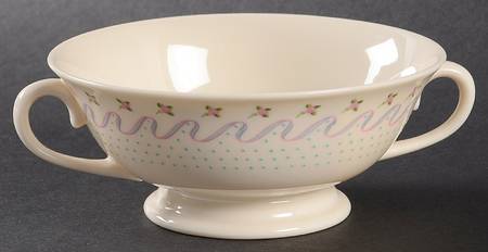 Crinoline (Pink & Blue) Footed Cream Soup Bowl