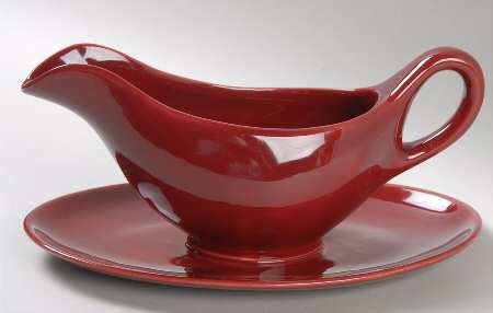 El Patio Maroon (Glossy) Gravy Boat with Attached Underplate