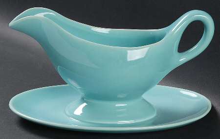 El Patio Turquoise (Glossy) Gravy Boat with Attached Underplate