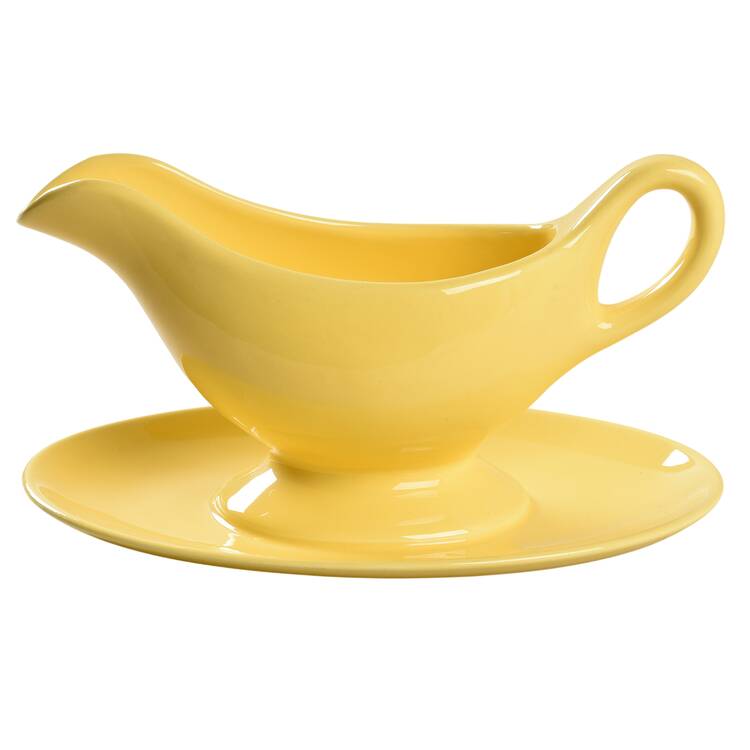 El Patio Bright Yellow (Glossy) Gravy Boat with Attached Underplate