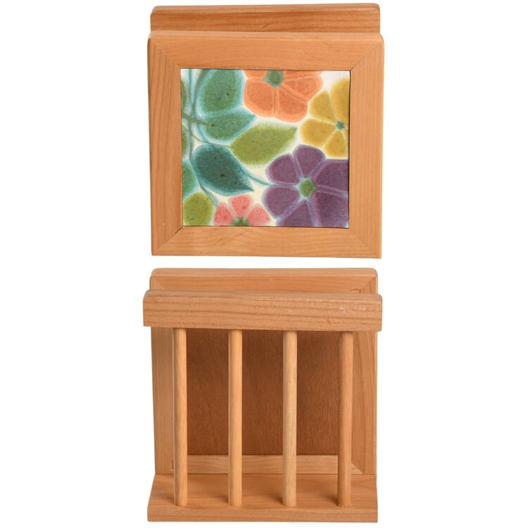 Floral (USA, Rim Shape) 6 1/8" Natural Wood Napkin Holder  HC