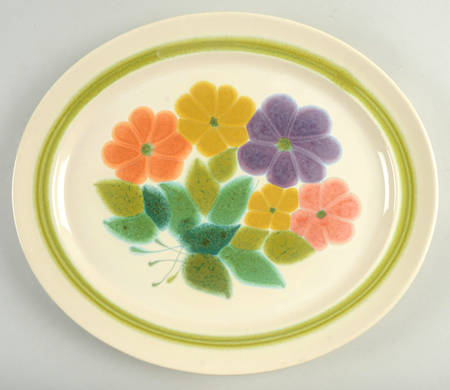 Floral (England, Coupe Shape) 13" Oval Serving Platter