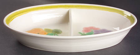 Floral (England, Coupe Shape) 11" Oval Divided Vegetable Bowl
