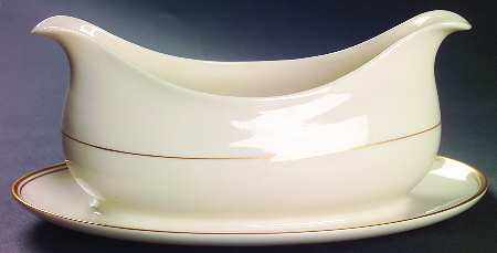 Gold Band (301 Merced Rim) Gravy Boat with Attached Underplate